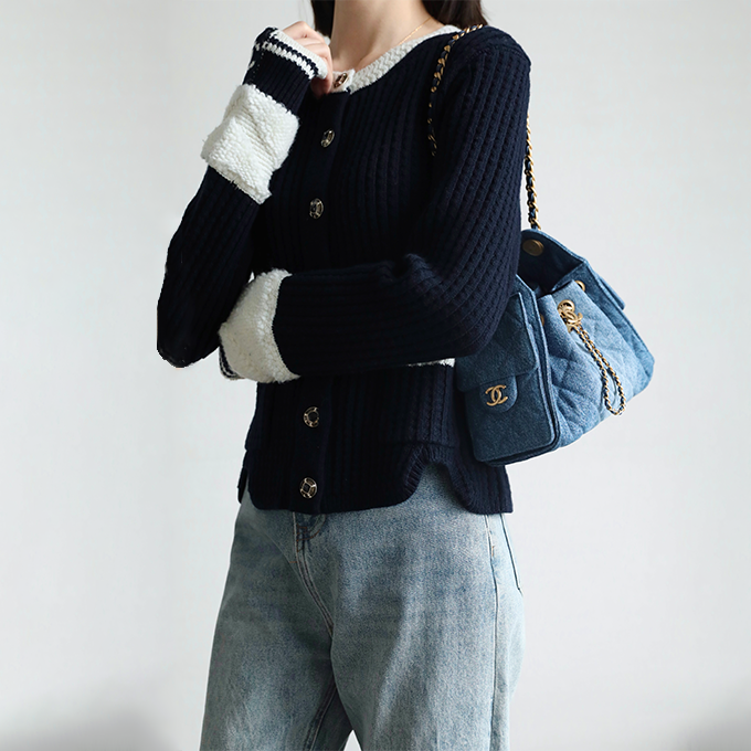 chanel 25 mini faded wash denim quilted chain tote bag
